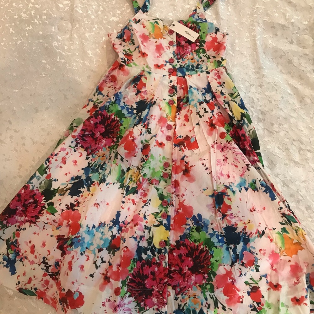 Bijou Sauvage Floral Print Strappy Kids Dress - Multicolor, lined. NWT